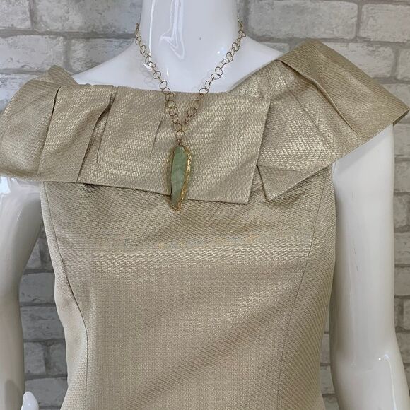 Badgley Mischka gold bateau neckline sheath - 6 - Picture 2 of 9